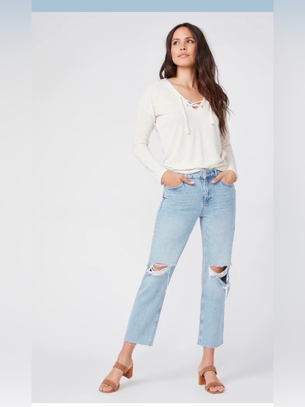 Paige Premium Denim - Noella Straight Leg Jeans w/ Raw Hem Doretta Destructed